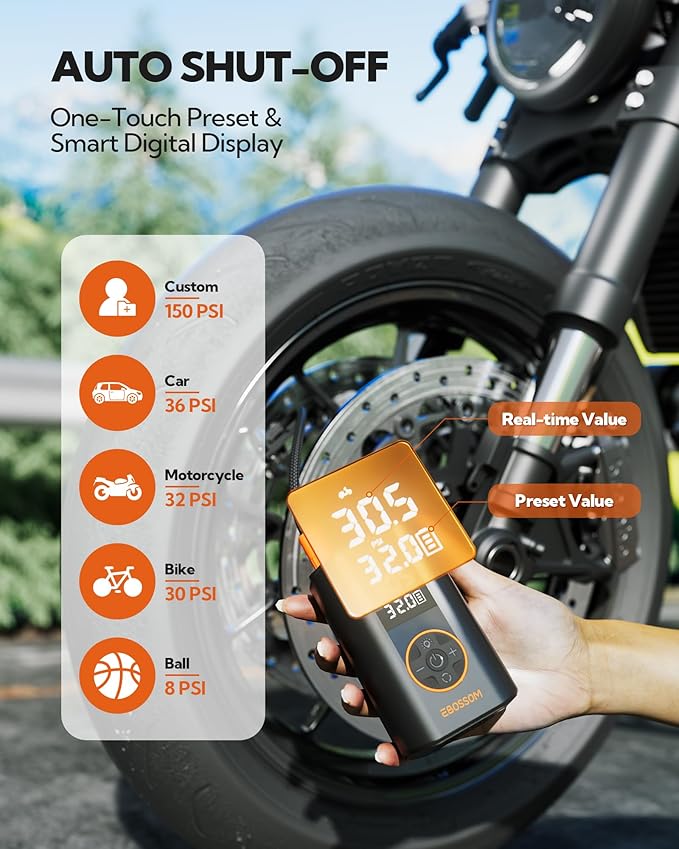 Tire Inflator Portable Air Compressor, 150 PSI Portable Air Pump for Cars-Mini Cordless Bike Pump with Pressure Gauge,Electric Tire Inflator with LED Light for Car Motorcycle Bikes Balls