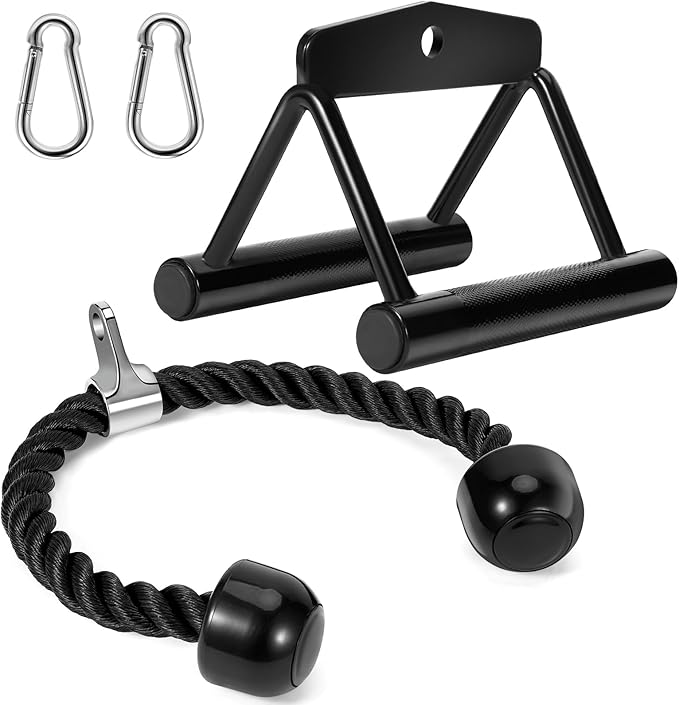 Cable Machine Attachments Set: LAT Pulldown Attachments Bar for Home Gym Accessories Tricep Rope Double D Handles