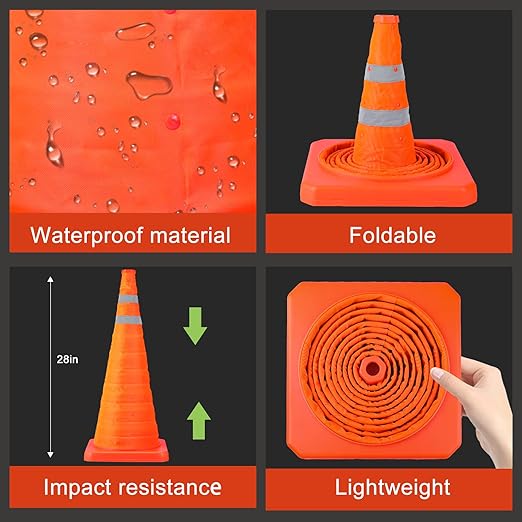 [8 Pack]28 Inch Collapsible Traffic Safety Cones - Parking Cones with Reflective Collars, Orange Safety Cones for Parking lot, Driveway, Driving Training etc