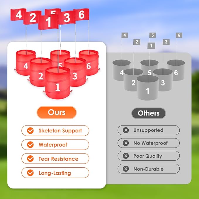 Golf Bucket Outdoor Yard Games, Golf Practice Toys for Family, Adults and Kids, Portable Golf Course for Backyard, Lawn, Park, Beach, Camping (9 Hole Course)