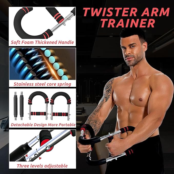 Twister Arm Trainer， Arm Shoulder Chest Workout Equipment 20-100LB Adjustable Strength Trainer Chest Trainer for Men and Women Portable Detachable Home Fitness Equipment