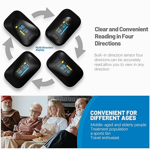 Oximeter, Pulse Oximeter, Oximeter with Alarm, Fingertip Pulse Oximeter, Portable SpO2 Pulse Rate Monitor, Oximetro Batteries and Lanyard (Black)