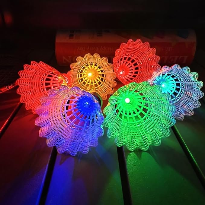 Leadge LED Shuttlecock Badminton Birdies, Shuttlecock Dark Night Nylon Glow Glow Birdies Lighting for Outdoor Indoor Sport Activities (6Packs) (Multi Color)