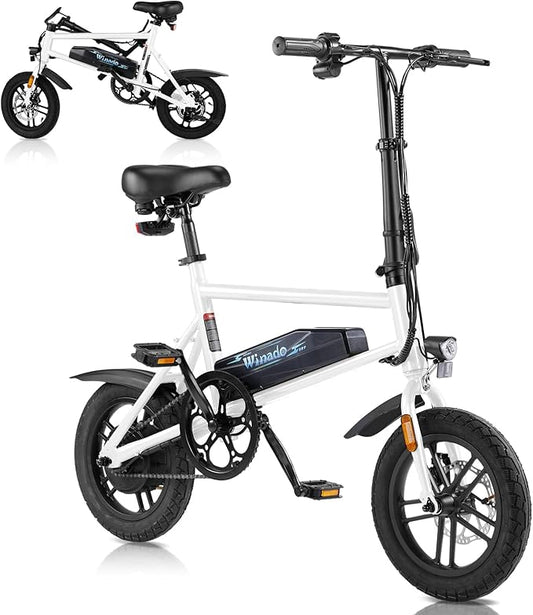 Winado Electric Bike for Adults, 14" Folding Electric Bicycle 450W Motor with Dual Disc Brakes, Max Range 25Miles(Pedal-Assist) & Speed 15.5MPH, Foldable Commuter City Ebike for Adults/Teens