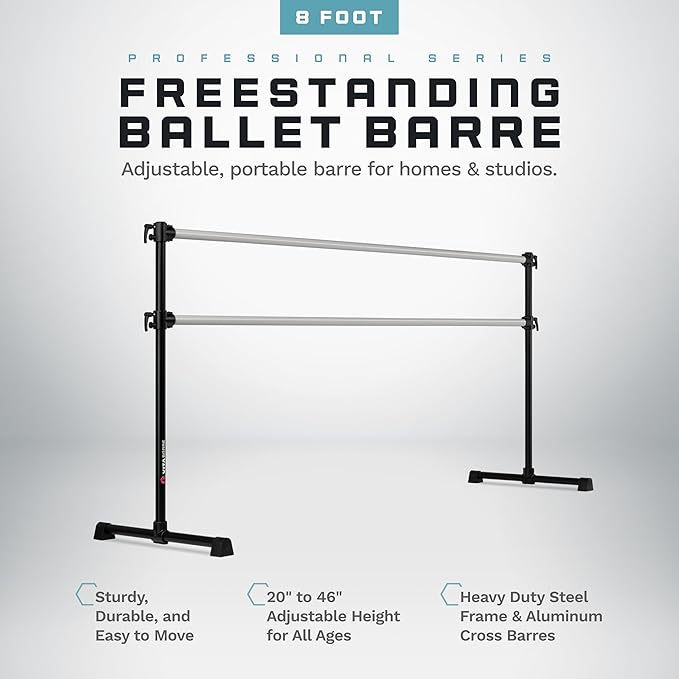VITA Barre Portable Freestanding Double Ballet Barre, Professional | Adjustable Height, Made in USA, Home or Gym Exercise Equipment for Kids & Adults | Dance, Fitness, Pilates