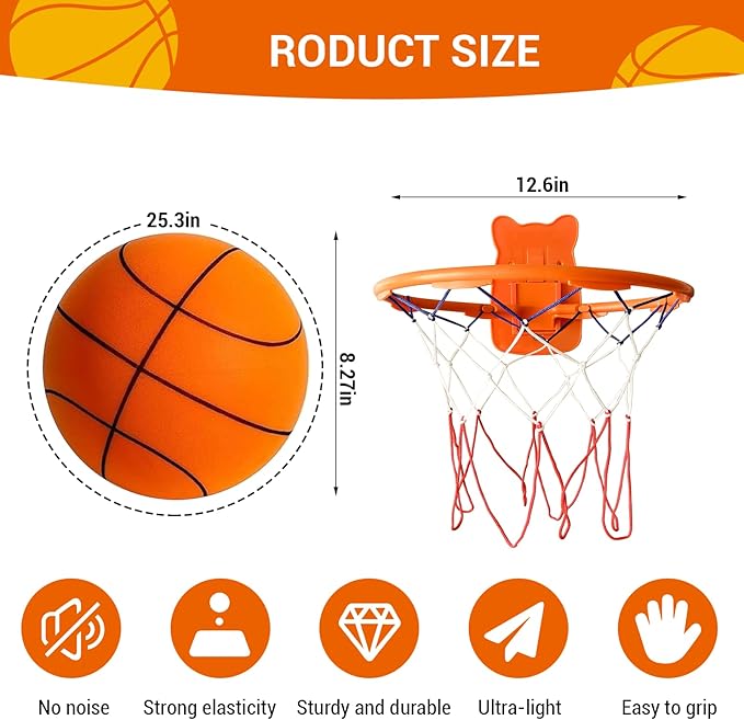 Silent Basketball, Dribble Dream Silent Basketball and Hoop Set, Foam Basketballs No Noise, Silent Ball Dribbling Indoor, Training Ball for Indoor Activities (No.5-25.3")