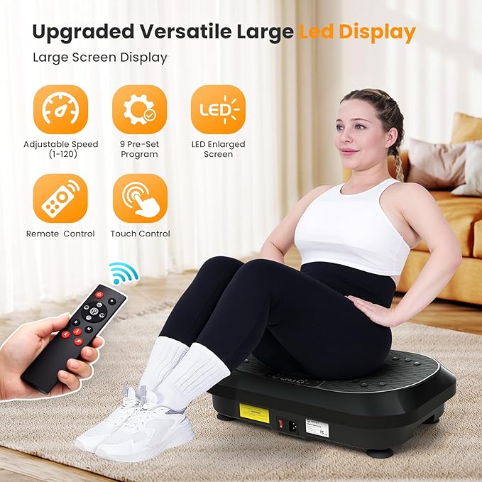 Vibration Plate Exercise Machine with Magnetic Acupoints, Lymphatic Drainage Vibrating Plate with 9 Modes & 120 Adjustable Speeds, 400 Lbs Capacity Whole Body Vibration Platform for Women Men