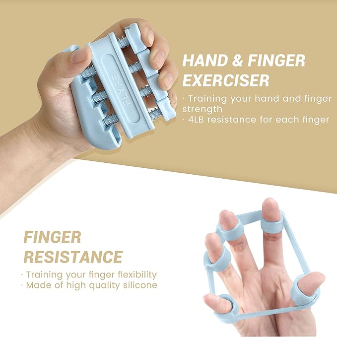 FLYFE Grip Strength Trainer Kit (5 Pack), Forearm Strengthener, Hand Squeezer Adjustable Resistance, Finger Stretcher, Grip Ring, Relief Ball and Finger Exerciser for Men and Women, Injury Recovery