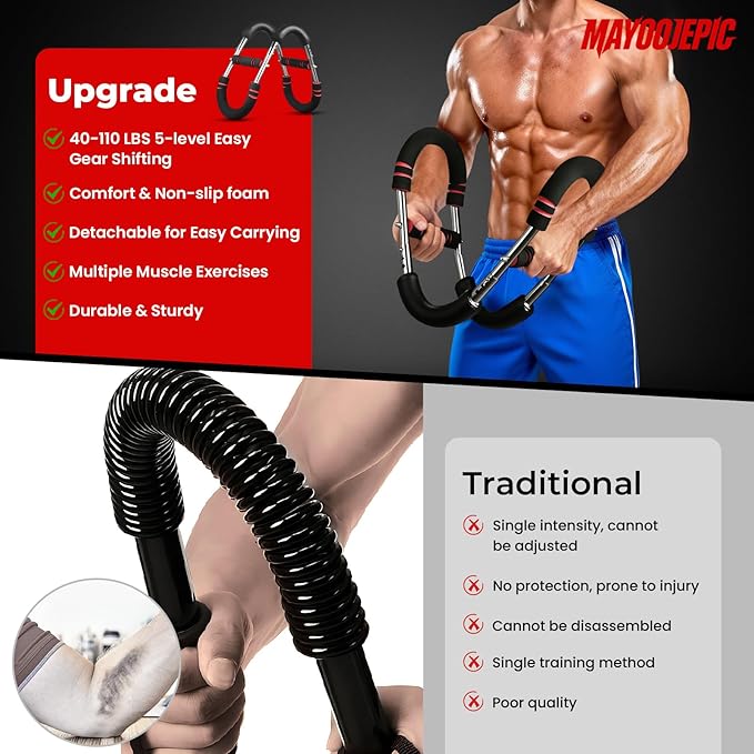 Twister Arm Trainer, Chest Workout Equipment for Men & Women Portable Spring Resistance Chest Exerciser Forearm Strengthener Bar Detachable for Home Fitness Equipment for Enhancing Upper Body Muscle