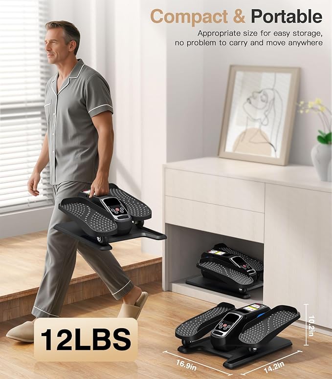Under Desk Elliptical Machine,Ellipse Leg Exerciser Electric with Remoter,12 Manual Adjustable Speed and 3 Automatic Speed,Portable Seated Pedal Exerciser for Seniors,Adults,Home,Office, Black