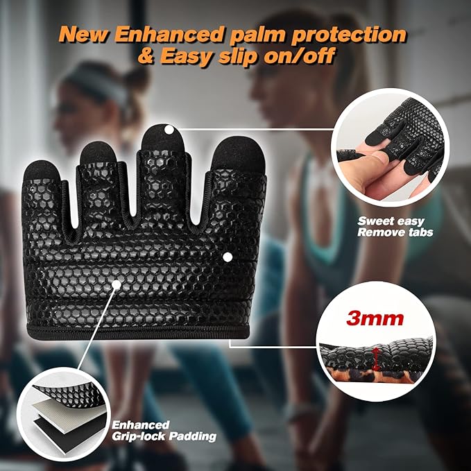 Minimal Workout Gloves,Short Micro Weight Lifting Gloves Grip Pads with Full Palm Protection & Extra Grip for Men Women Weightlifting,Gym,Cross Training,Powerlifting,WODs.