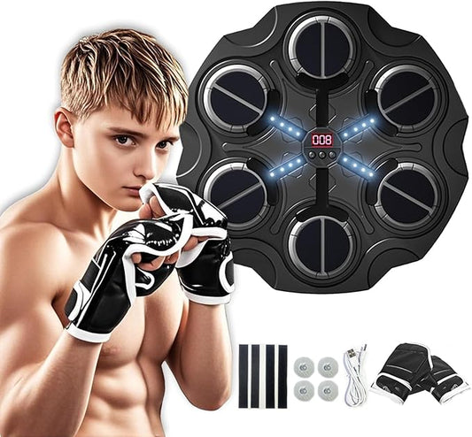 Music Boxing Machine- Smart Bluetooth Wall Mounted Boxing Training Equipment for Children, Electronic Boxing Target for Kids, Includes Gloves, Great Boxing Gift for Boys Girls (Black)