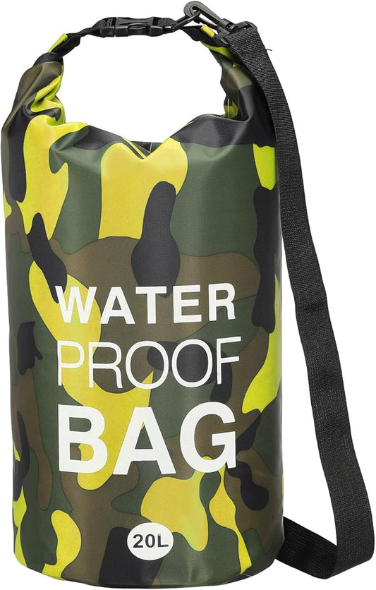 Waterproof Dry Bag, 20L Fit for Women Men Water Proof Bags Lightweight Dry Storage Floating Backpack with Whistle for Travel Boating Kayaking (Yellow Camouflage)