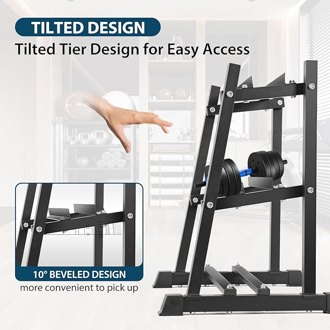 Dumbbell Rack, Bongkim Dumbbell Set with Rack Stand, Dumbbells Weights Rack for Home Gym, Weight Rack for Dumbbells, Kettlebells, and Weight Plates 1100LBS