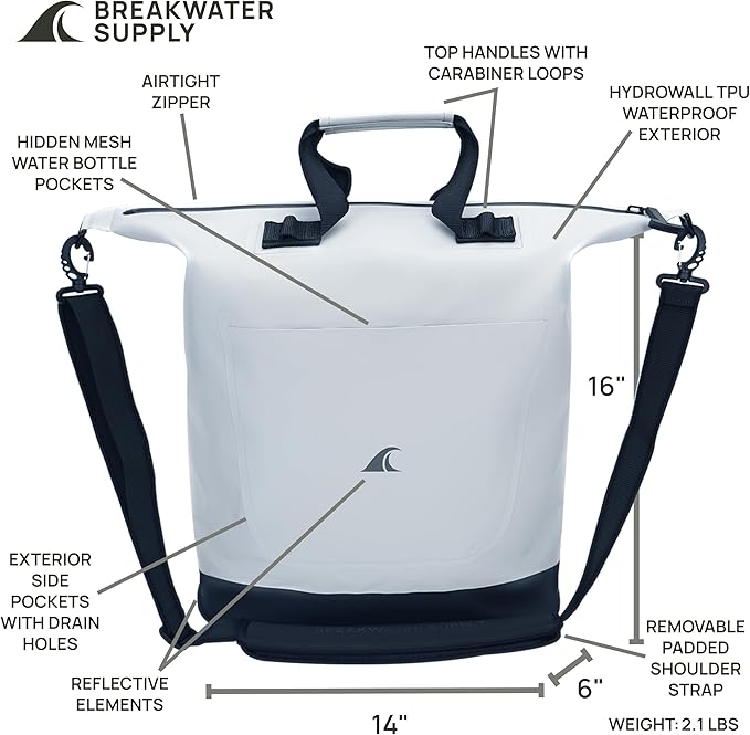 Breakwater Supply™ Waterproof Utility Tote Travel Bag with Shoulder Strap & Zipper | IP68 Ocean-Grade | Sandproof | Riverton