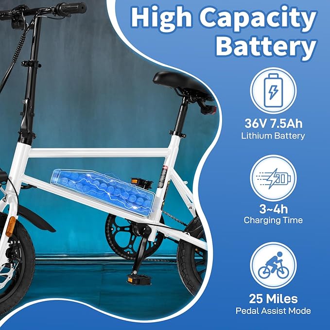 Winado Electric Bike for Adults, 14" Folding Electric Bicycle 450W Motor with Dual Disc Brakes, Max Range 25Miles(Pedal-Assist) & Speed 15.5MPH, Foldable Commuter City Ebike for Adults/Teens