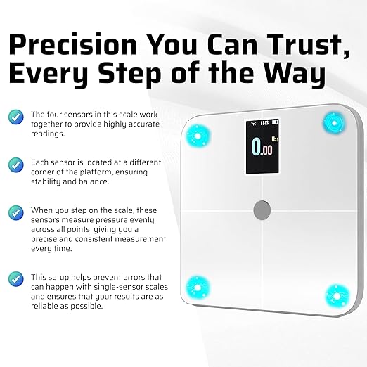 Premium Smart Digital Body Weight Scale FSA or HSA elegible - 4 Electrodes – 25+Metrics -Rechargeable- WiFi & Bluetooth - Full Body Analysis -Track Body Fat, Muscle Mass, Fat Percentage, Sleek Design