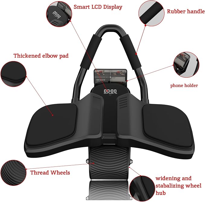 2024 First Ever Calorie Counting Ab Roller High-Performance Abdominal Exercise Machine with Automatic Rebound, Multi-layered Anti-Slip Design & Versatile Exercise Bands