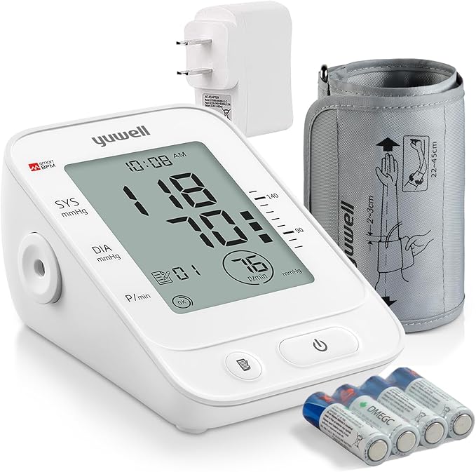 yuwell Blood Pressure Monitor for Home Use, Digital Monitors with Wide Range Arm Cuff, 99 Memories and Voice Broadcating, Batteries and AC Adapter inluded, Style 660 Series