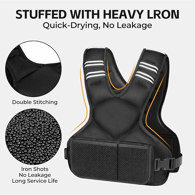 Adjustable Weighted Vest, 4-10lb Vest with 6 Ironsand Weights and Large Pocket, Weight Vest for Men Women Strength Training, Running, Walking