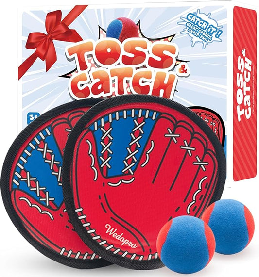 Toss and Catch Ball Game, Kids Toddler Baseball Glove & Catch Ball Toys, Kids Outdoor Games for Family, Toys for Beach Pool Yard Outside, Birthday Gift for Ages 3 4 5 6 7 8-12 (Red-2 Pack)