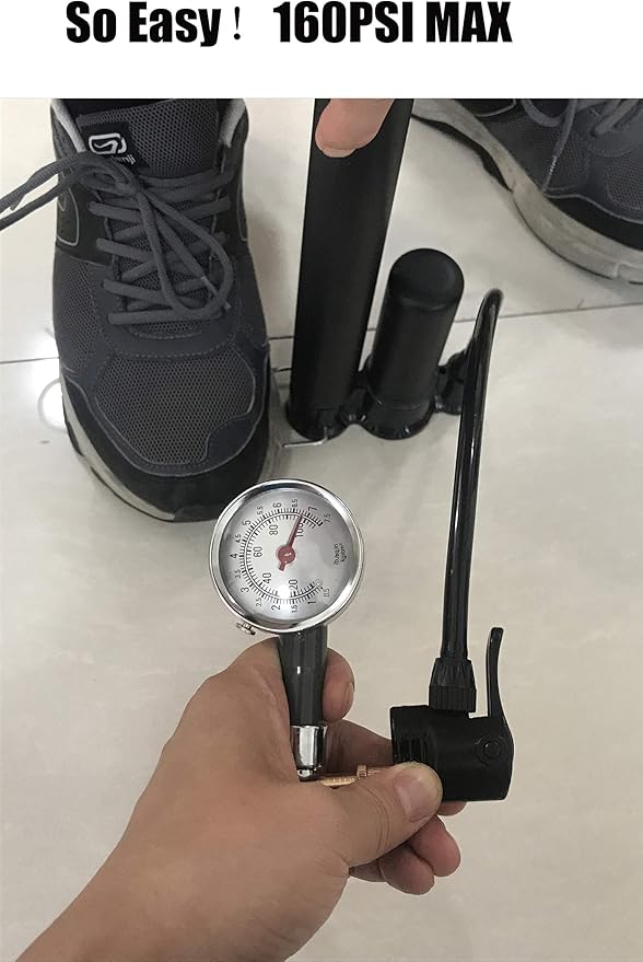 VIMILOLO Bicycle Pump, Bike Floor Pump with Gauge Inflator for Presta and Schrader Valve Portable Tire Pumps for Ball Bike Pumps