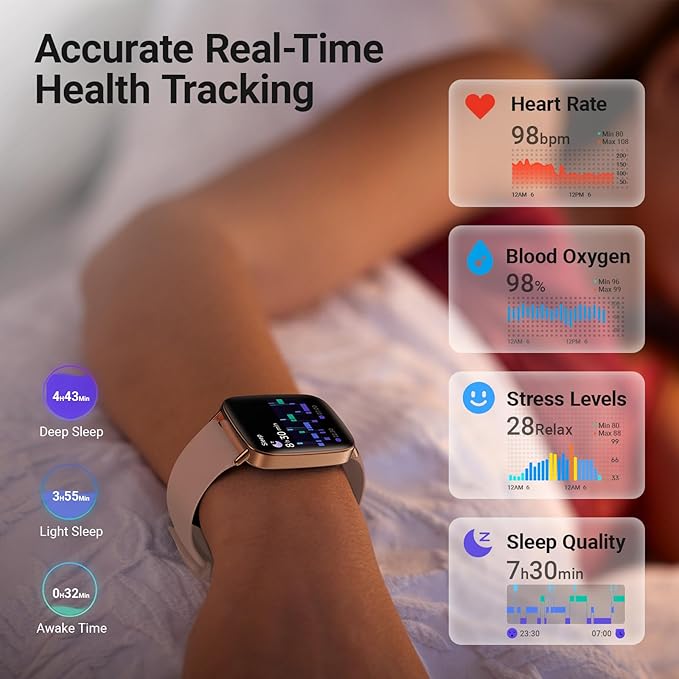 Fitpolo Smart Watch for Women, Stainless Steel Bezel Fitness Tracker (Make/Answer Calls), IP68 Waterproof, Heart Rate SpO2 Monitor, Sleep & Activity Tracking Smartwatch for Android Phones iPhone