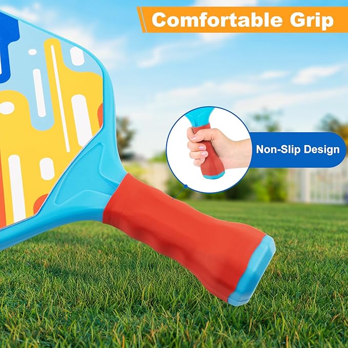Kids Pickleball Paddles Set of 2 – Lightweight, Durable, Ergonomic Grip for Small Hands, Toddler Outdoor Toys Backyard Games for Kids Ages 4 5 6 7 8 Year Old Boy Girl Birthday Gift, Beginner Ball Game