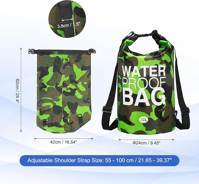 Waterproof Dry Bag, 30L Fit for Women Men Water Proof Bags Lightweight Dry Storage Floating Backpack with Whistle for Travel Boating Kayaking (Green Camouflage)
