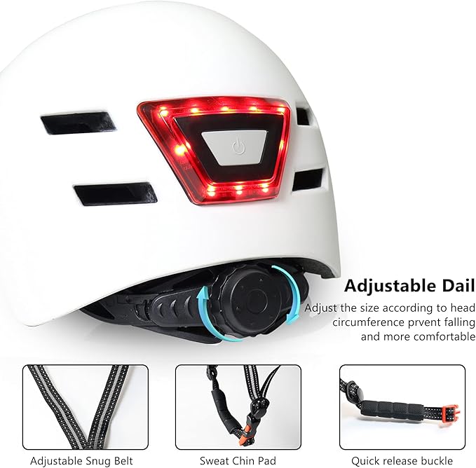Bike Helmets for Adults - Front and Rear LED Lights Adjustable Bicycle Helmet for Adults Men Women Scooter Helmet for Commuting, Road Biking, Skating, Scooter