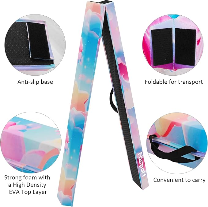 FBSPORT 8ft/6ft Balance Beam: Folding Floor Gymnastics Equipment for Kids Adults,Non Slip Rubber Base, Gymnastics Beam for Training, Practice, Physical Therapy and Professional Home Training