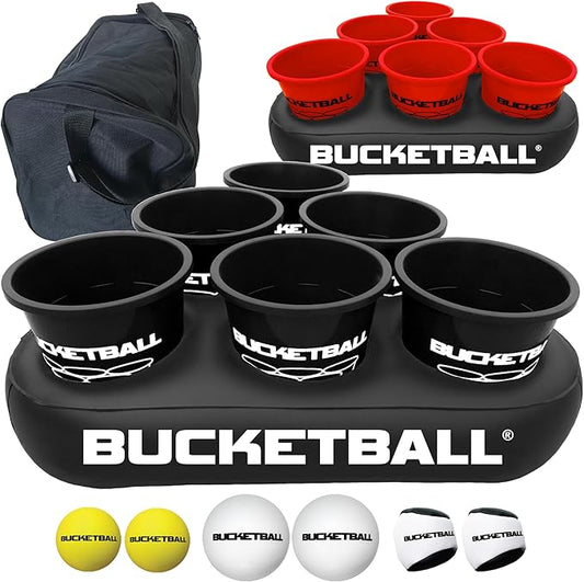 BucketBall | Team Color Edition | Party Pack (Black/Red): Original Yard Pong Game: Best Camping, Beach, Lawn, Outdoor, Family, Adult, Tailgate, Jumbo, Giant Game