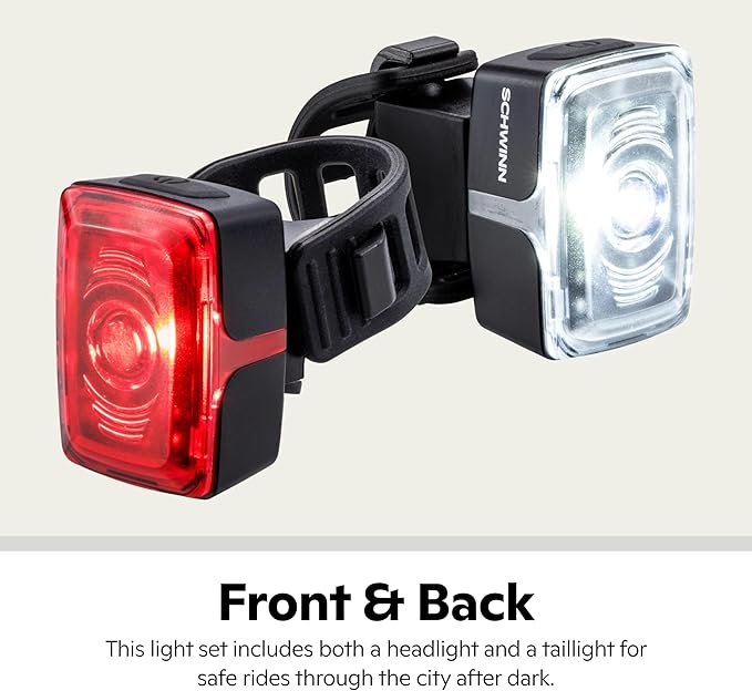 Schwinn Quick Wrap Bike Light Set, LED, 40 or 11 Lumen, Easy to Attach Headlight and Taillight, Tool-Free Install, Battery Operated, for City and Road Riding
