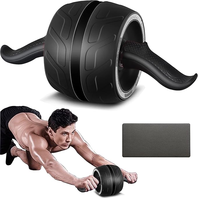 AB Wheel Roller with Resistance Spring, Automatic Rebound Exercise Abdominal Ultra-Wide Wheels Fitness for Gym & Home, Core Work-out Strength-Training Roller with Knee Pad, 14.6"W