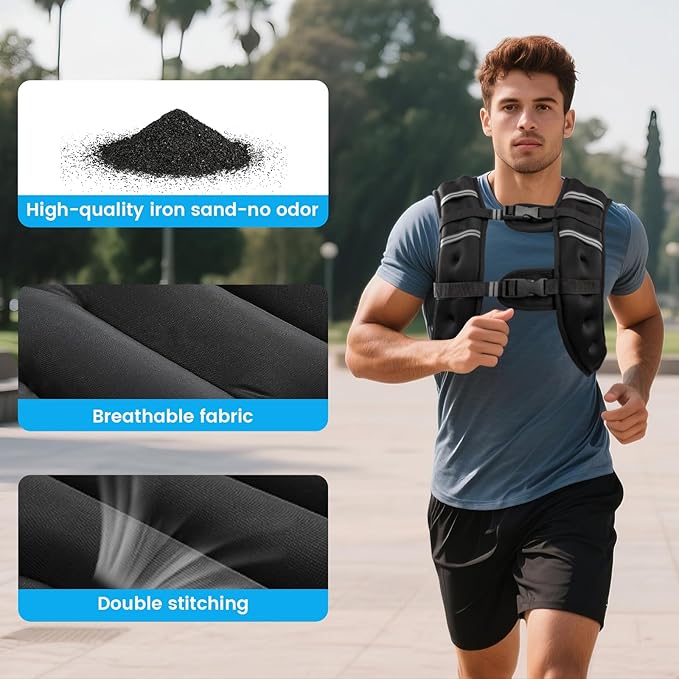 Weighted Vest, 6lb/8lb/12lb/16lb/20lb/30lb for Men, Women with Reflective Stripe, Weight Vests Adjustable for Workout, Strength Training, Running, Fitness, Muscle Building, Weight Loss