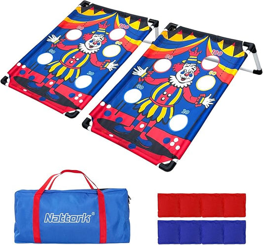 Portable Cornhole Set PVC Framed Corn Holes Outdoor Game Set with 2 Cornhole Boards, 8 Cornhole Bean Bags and Carrying Case, Camping Games Indoor Outdoor for Kids and Adults, Travel Camping Accessory