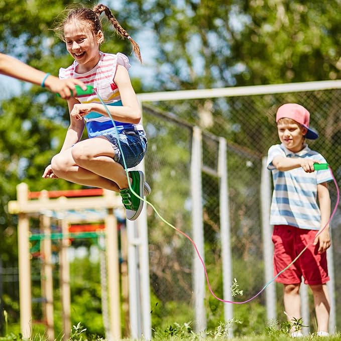 Elcoho 24 Packs Rainbow Jump Rope Set 7.2 Feet Adjustable Nylon Skipping Ropes Jumping Ropes for Outdoor Activity Party Favors School Games