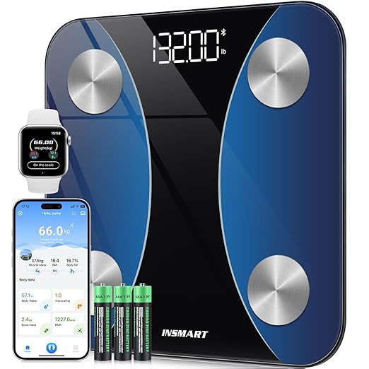 INSMART Smart Scale for Body Weight, Digital Bathroom Scale with BMI, Muscle Mass, Bluetooth Body Fat Scale,17 Body Composition Analyzer with Smart APP Sync Weight Scale, 400 lbs- Blue