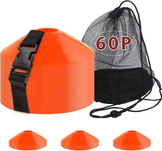 60PCS Soccer Cones with Strap Carry Bag Agility Disc Cones Soccer Training Cones, Field Marker Sport Training Cones for Challenge Football Basketball Skating Kids Games Outdoor Indoor