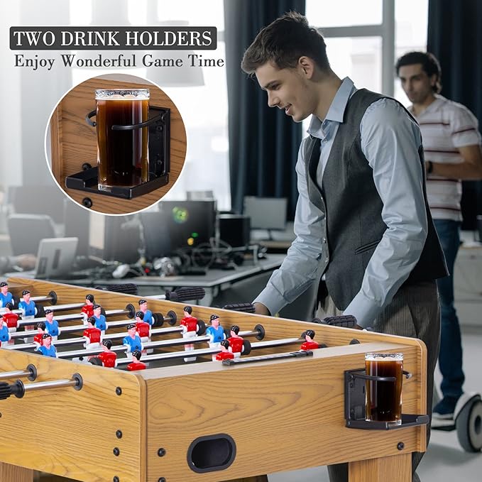 48in Foosball Table, Competition Sized Soccer Table w/ 2 Balls, 2 Cup Holders 2x4ft for Kids, Adults, Suit for 4 Players, Football Table for Home, Game Room, Arcade