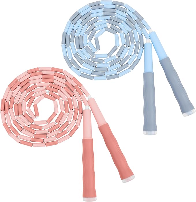 Coolrunner 9 FT Upgraded Kids Jump Rope, 2PC Soft Beaded Skipping Rope with Soft Anti-slip Handles, Adjustable Jumping Rope for Kids Adults, Plastic Segmented Long Enough