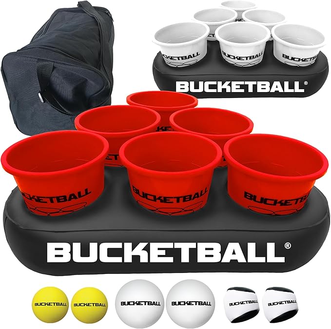 BucketBall | Team Color Edition | Party Pack (Red/White): Original Yard Pong Game: Best Camping, Beach, Lawn, Outdoor, Family, Adult, Tailgate, Jumbo, Giant Game