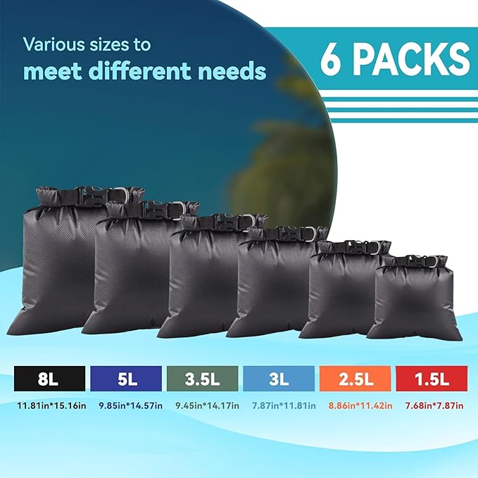6PCS Dry Bags Waterproof, Lightweight Dry Bags for Kayaking Waterproof，Outdoor Waterproof Bag for Kayaking Hiking Boating Camping