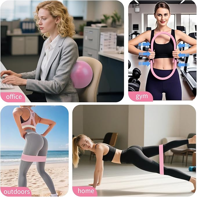 Pilates Essential Kit - Home Pilates Equipment Set - with Toning Pilates Ring & Long Resistance Bands & 3 Level Pilates Loop Bands & Soft Pilates Ball & Pilates Grip Socks