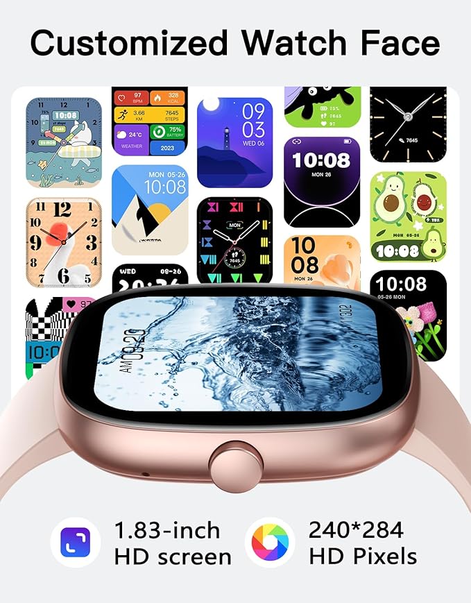 Fitness Tracker 2025 Ver. (Answer/Make Calls), 1.85" Smart Watch Fitness Watches for Women Men with 24/7 Heart Rate Blood Oxygen Monitor Sleep Tracker 100+ Sport Modes IP68 Waterproof (Pink)