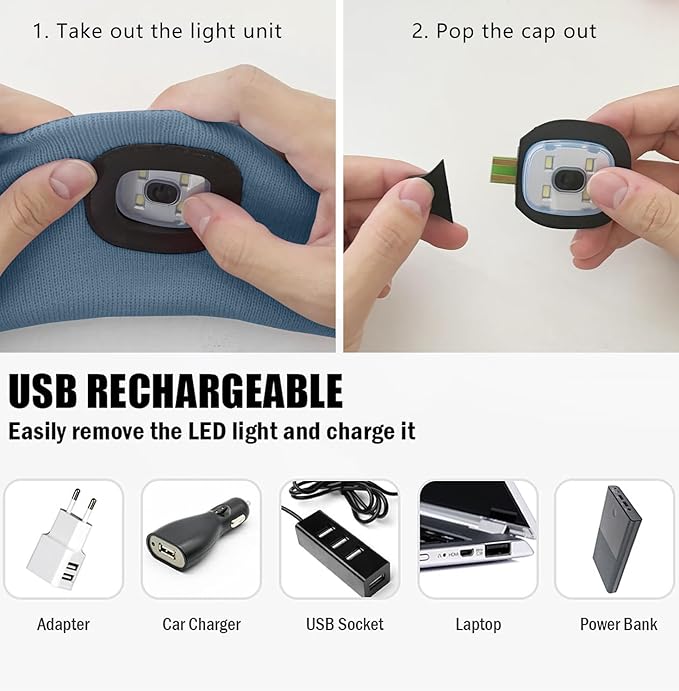 ATNKE 4 LED Lighted Sport Sweatband,USB Rechargeable Running Head Band Lamp High Stretch Wicking Gifts for Men and Women