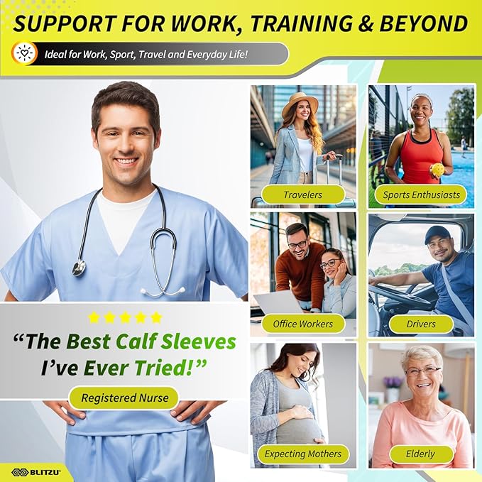 BLITZU Calf Compression Sleeve for Men & Women Footless Compression Socks Support Runners Leg Sleeve Shin Splints Pain Relief