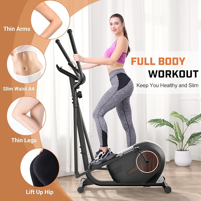 ANCHEER Elliptical Exercise Machine, Ultra-Silent Magnetic Elliptical Training Machines for Home Gym with Pulse Rate Grips, LCD Monitor, 14 Resistance Levels Max 400Lbs