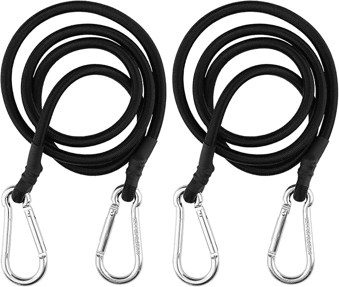 ZHOUBIN 48 Inch Black Bungee Cords with Carabiner Hooks, 2Pcs
