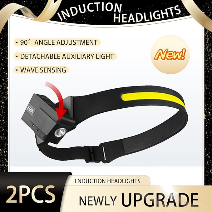 2 Pack Detachable LED Headlamp Flashlight 2-in-1, 350 Lumens Rechargeable Headlamp for Adults Outdoor, Waterproof Head Lamp with 5 Modes, Hands-Free Flashlight for Camping/Hiking/Construction